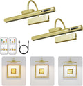 13.8inch Battery Operated Wireless Picture Light，Remote Control Painting Display Lights, Rechargeable Wall Lights with Three Modes and Power Display for Art Frame (13.8in Gold-2set)