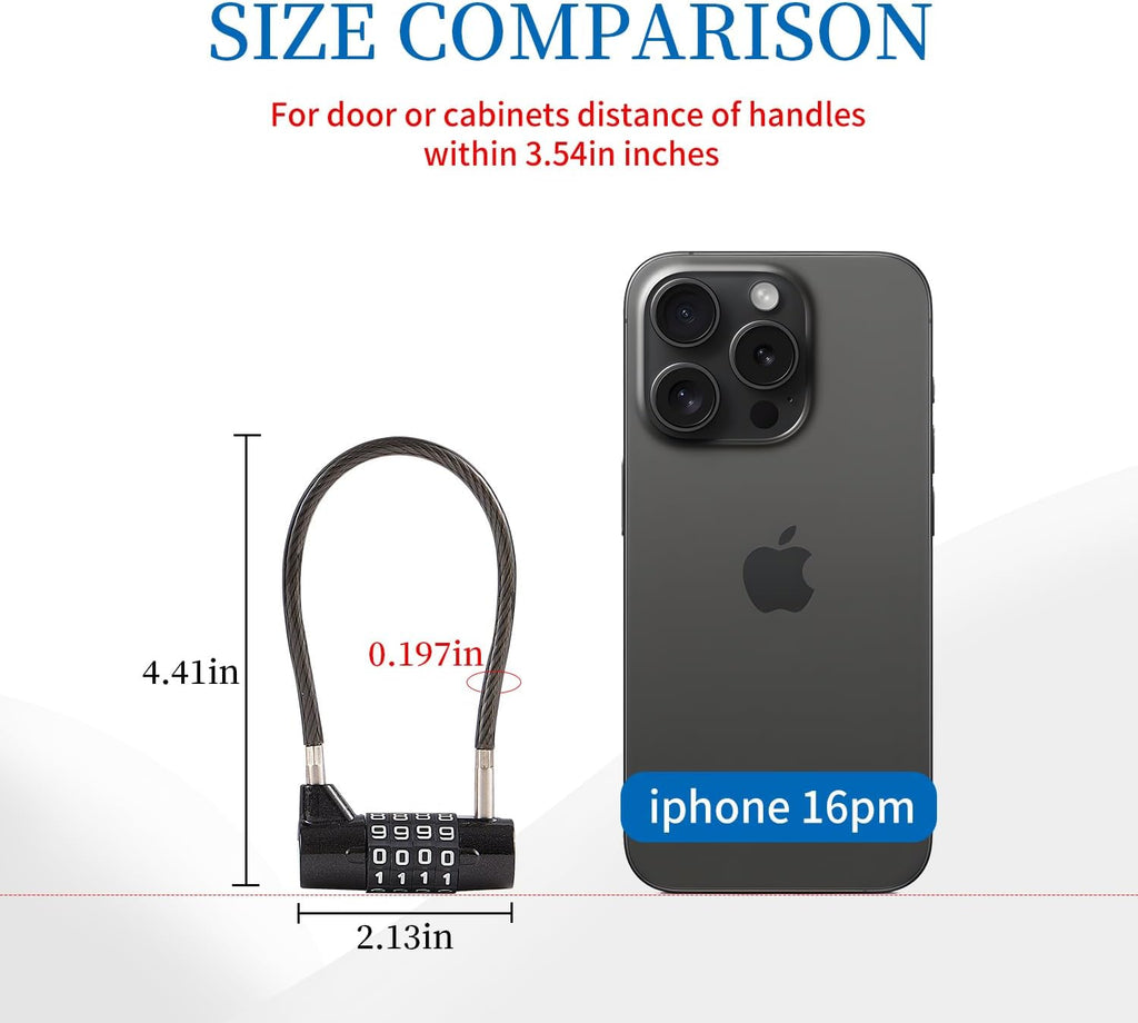 Combination Lock Cable Lock with 4 Digits Cabinet Lock with 3.5" Cable Length Twist 3.5" Length Durable Cable Ideal for lockers, Gym, Toolbox, Case Small Size Short Cable (3.5")