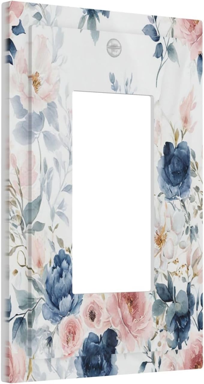Outlet Covers Elegant Watercolor Pink Blue Flowers Floral 1 Gang Wall Plates Single Rocker Light Switch Covers Decorative Switch Plates Electrical GFCI Panel Covers for Home Office Decor 5 X 3 IN