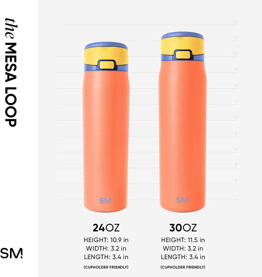 Simple Modern Mesa Loop Water Bottle with Covered Straw and Handle | 24oz Cup Holder Friendly Insulated Stainless Steel Bottles for Travel, Sports and School | Mango