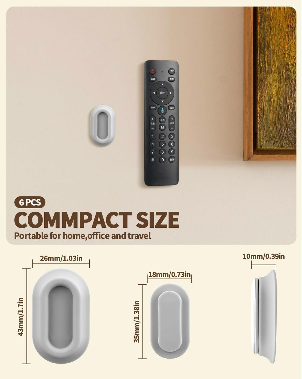 6 Pack Magnetic Remote Control Holder – Upgraded Silicone Magnetic Wall Mount for TV, Fan & Air Conditioner Remotes – Self-Adhesive, No-Drill Remote Control Holder Wall Mount
