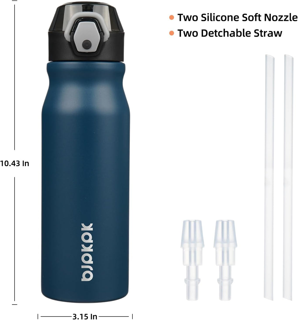 BJPKPK Water Bottle with Straw 25oz Insulated Water Bottles Reusable Stainless Steel Metal Thermal Flask with Leak Proof Lockable Lid and Carry Handle,Navy Blue