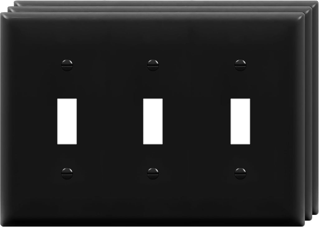 ENERLITES Triple Light Switch Wall Plate, Gloss Finish, Standard Size 3-Gang 4.50" x 6.38", Unbreakable Polycarbonate Thermoplastic, 8813-BK-3PCS, Black, 3 Pack
