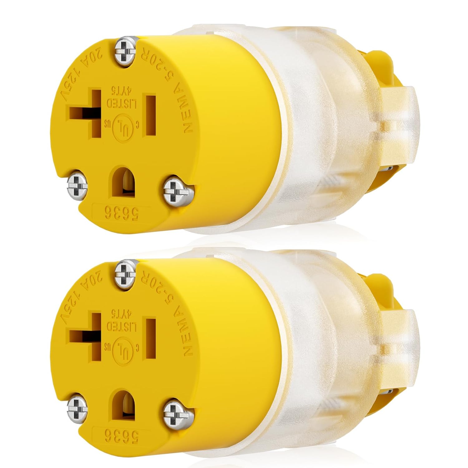 ELEGRP Lighted 20 Amp 125 Volt NEMA 5-20R 2 Pole 3 Wire Grounding Straight Blade Electrical Plug Replacement Cord Outlet Commercial Grade, Yellow, 2 Pack