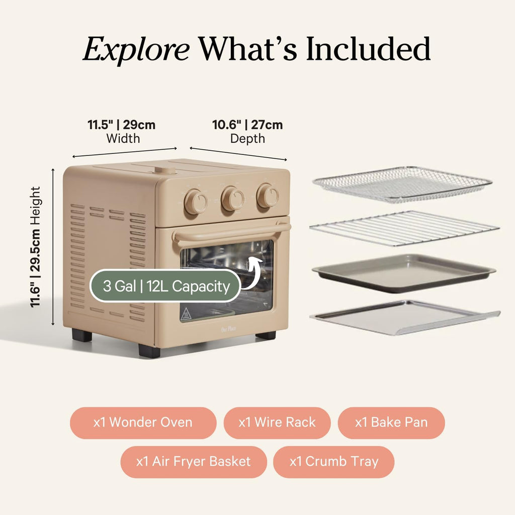 Our Place Wonder Oven | 6-in-1 Stainless Steel Air Fryer Toaster Oven Combo with Basket, Rack, Pan & Tray | Compact 13 QT Countertop Capacity - Toast, Roast, Bake, Reheat, Broil & Steam | Steam