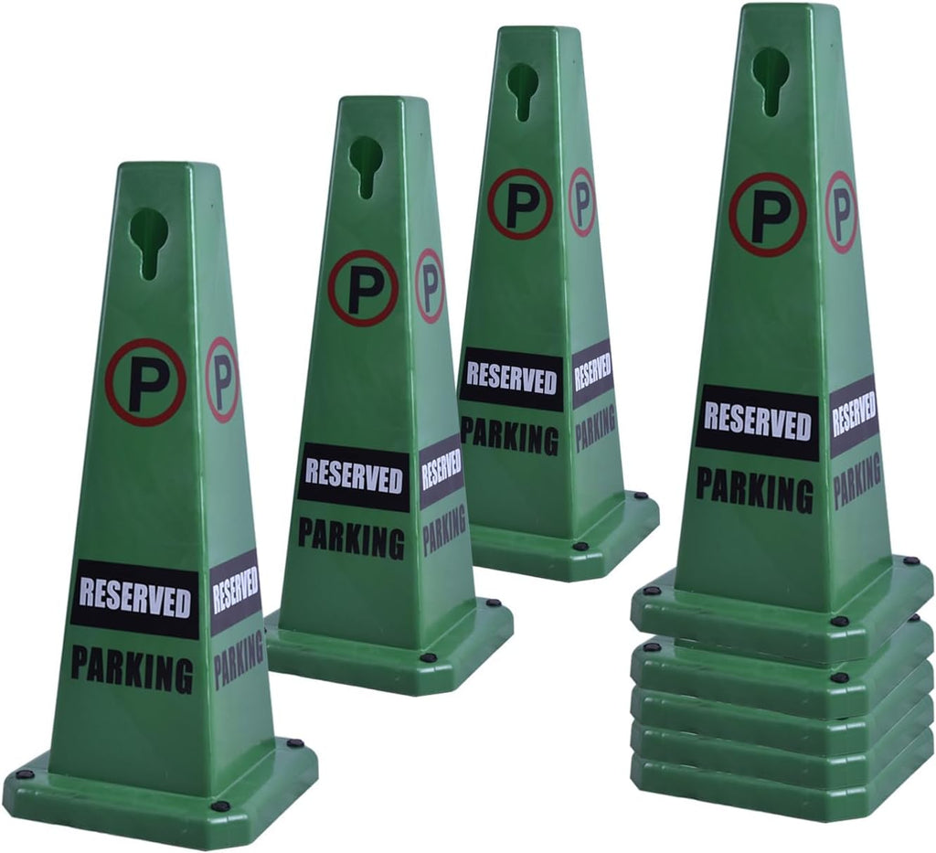 26.5" Caution Cones, 4-Sided Visible Safety Signs with Heavy Rubber Base, Warning for Slip & Fall Prevention, Indoor/Outdoor Use (8, Reserved Parking-Green, 26.5 inch)