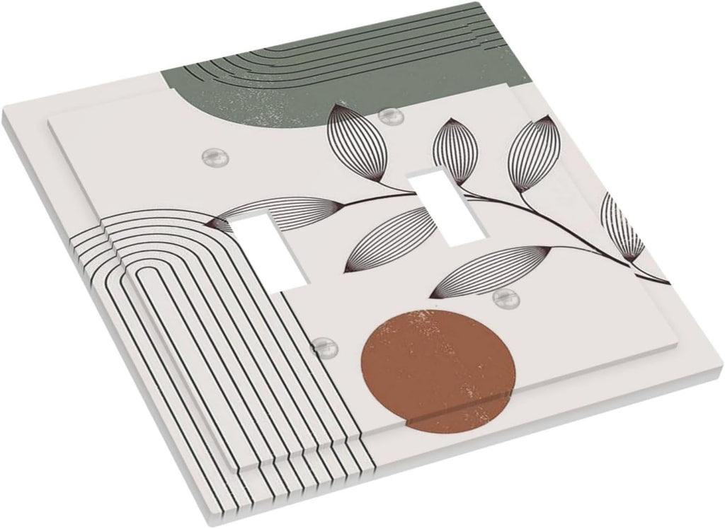 Decorative Switch Plates Sage Green Boho Nature Art Minimalist Geometric Plant 2 Gang Double Toggle Outlet Light Switch Cover Wall Plate Electrical Faceplate for Bedroom living Room Decor