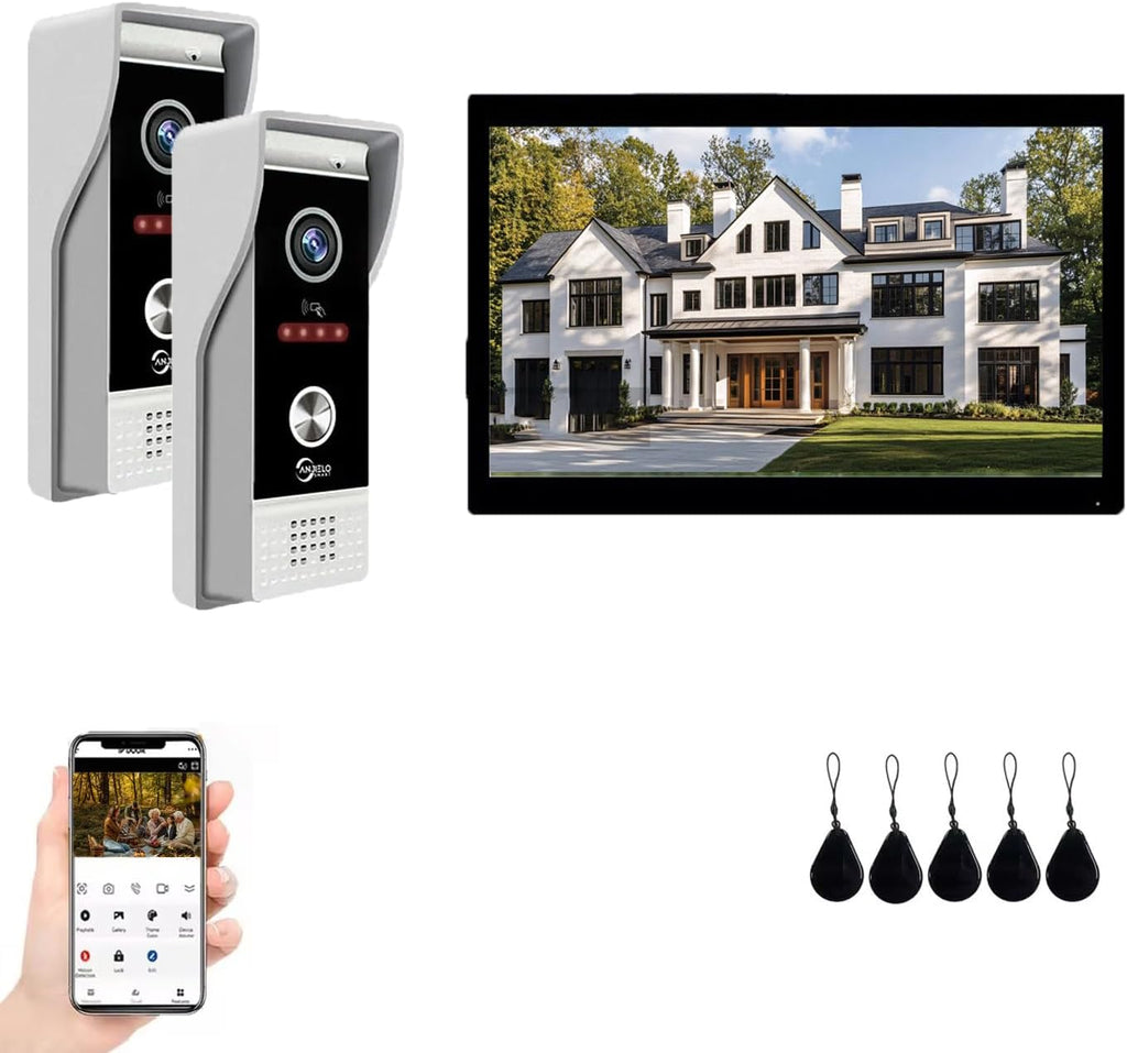 Video Doorbell Intercom System,10 Inches Touch Screen (Black) Video Doorbell Door Phone System,Support Remote Unlock, Dual-Way Intercom,Night Vision for Villa House Apartment (2-Camera + 1-Monitor)
