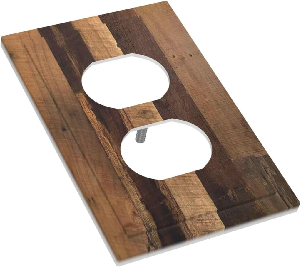 Rustic Brown Wood Vintage Wood Board Outlet Covers 1 Gang Duplex Light Switch Cover Decorative Switch Plates Electrical Receptacle Faceplate Wall Plate For Farmhouse Cabin Decor