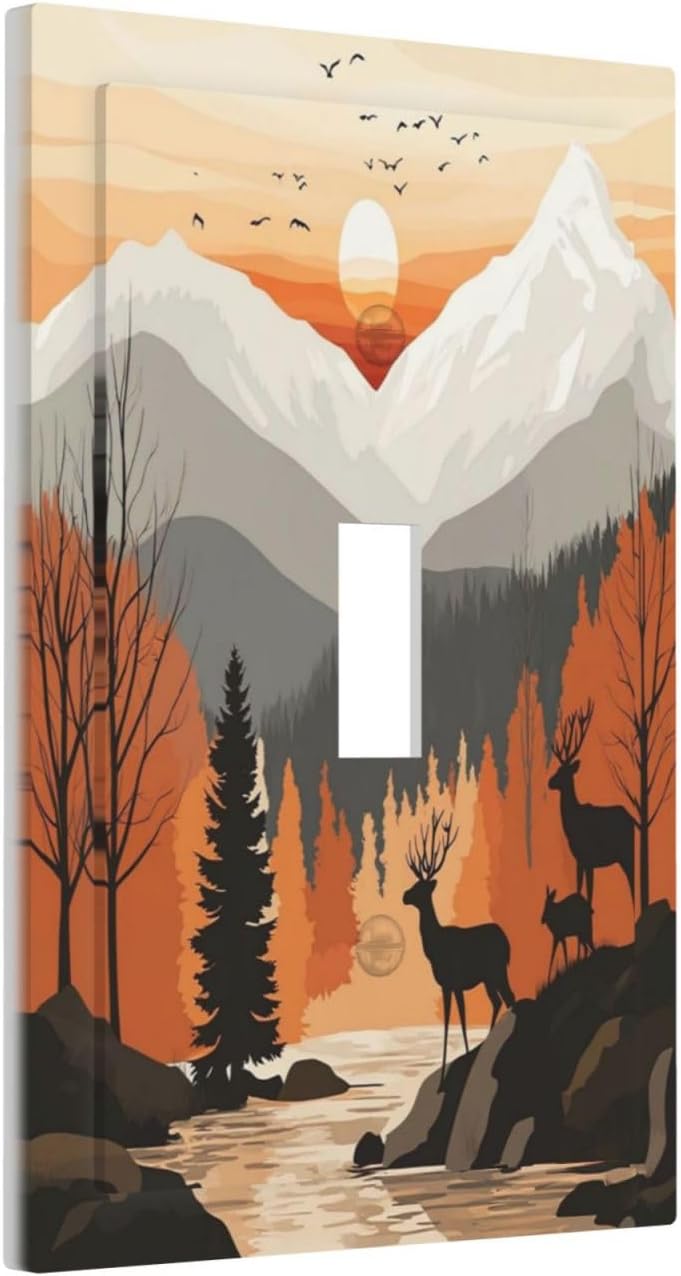Sun Forest Deer Snow Mountain River Decorative Light Switch Cover 1 Gang Single Toggle Device Electrical Faceplate Switchplates Decorator Outlet Wall Plate For Bed Room Living Room Decor