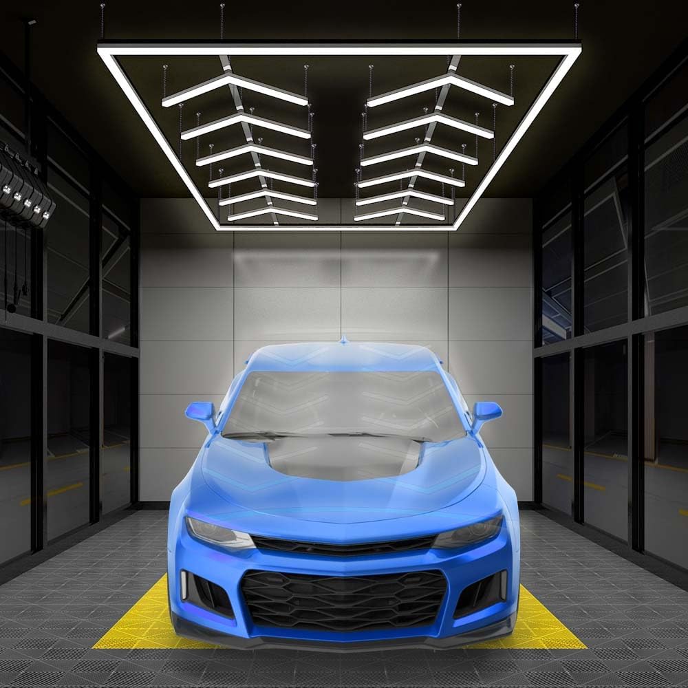 Neatfi LED Garage Light, 42,240 Lumens, 6500K, 384W, IP54, Ceiling Lights for Garage, Auto Shops, Car Detailing, Barber Shops, Beauty Salon, and Gym (Cool White, 12 Arrows with Hanging Kit)