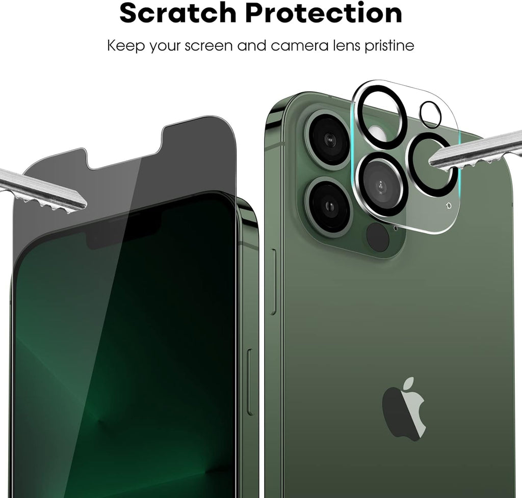 JETech Privacy Screen Protector for iPhone 13 Pro 6.1-Inch with Camera Lens Protector, Anti-Spy Tempered Glass Film, Easy Installation Tool, 2-Pack Each