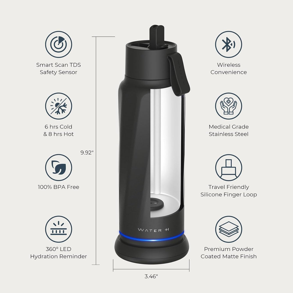 WATERH Vita Smart Water Bottle with Reminder to Drink Water, BPA-Free Vacuum Insulated Water Bottles with Filter & Straw, Bluetooth Intake Water Tracking Bottle, Ideal for Gift (18 oz)