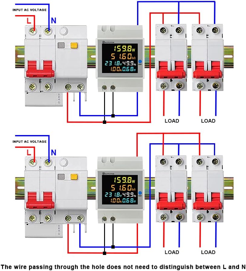 KETOTEK Single Phase Energy Meter Din Rail Electricity Usage Monitor AC 40-300V 100A Voltmeter Ammeter Watt Kwh Frequency Power Meter Built-in CT 110V