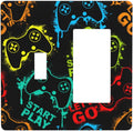 Decorative Outlet Covers Gamepad Theme Graffiti 2 Gang Wall Plate Single Toggle 1 Rocker Light Switch Cover Switch Plate Covers Faceplate for Game Room Bedroom Home Decor