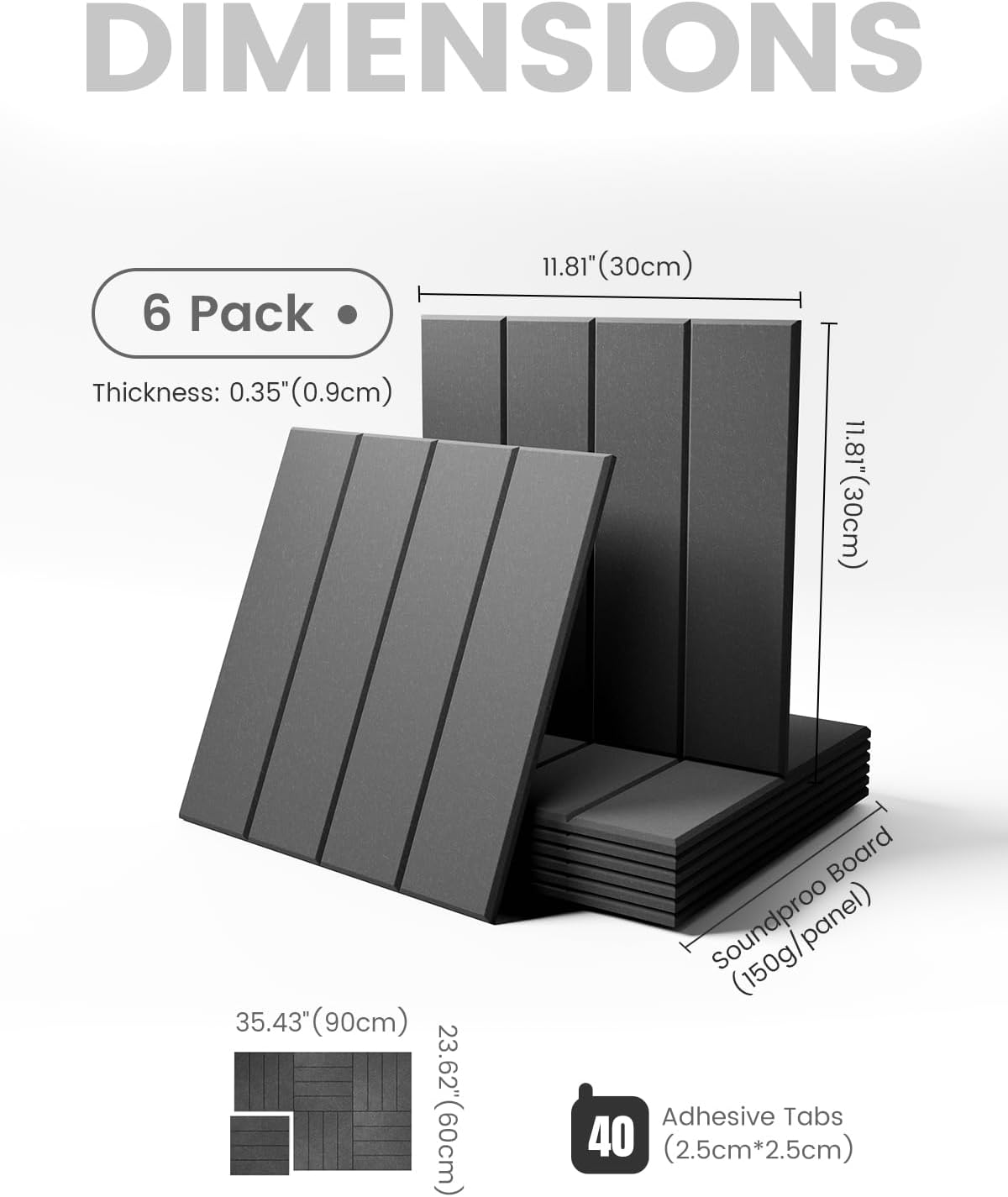 Felt Bulletin Board Tiles Large 36" x 24"Cork Board Alternative-6 Pack with 40 Adhesive Tabs, Thick Slat Wall Panels for Office Decor, Push Pin Board Wall Organizer Alternative-Charcoal Gray