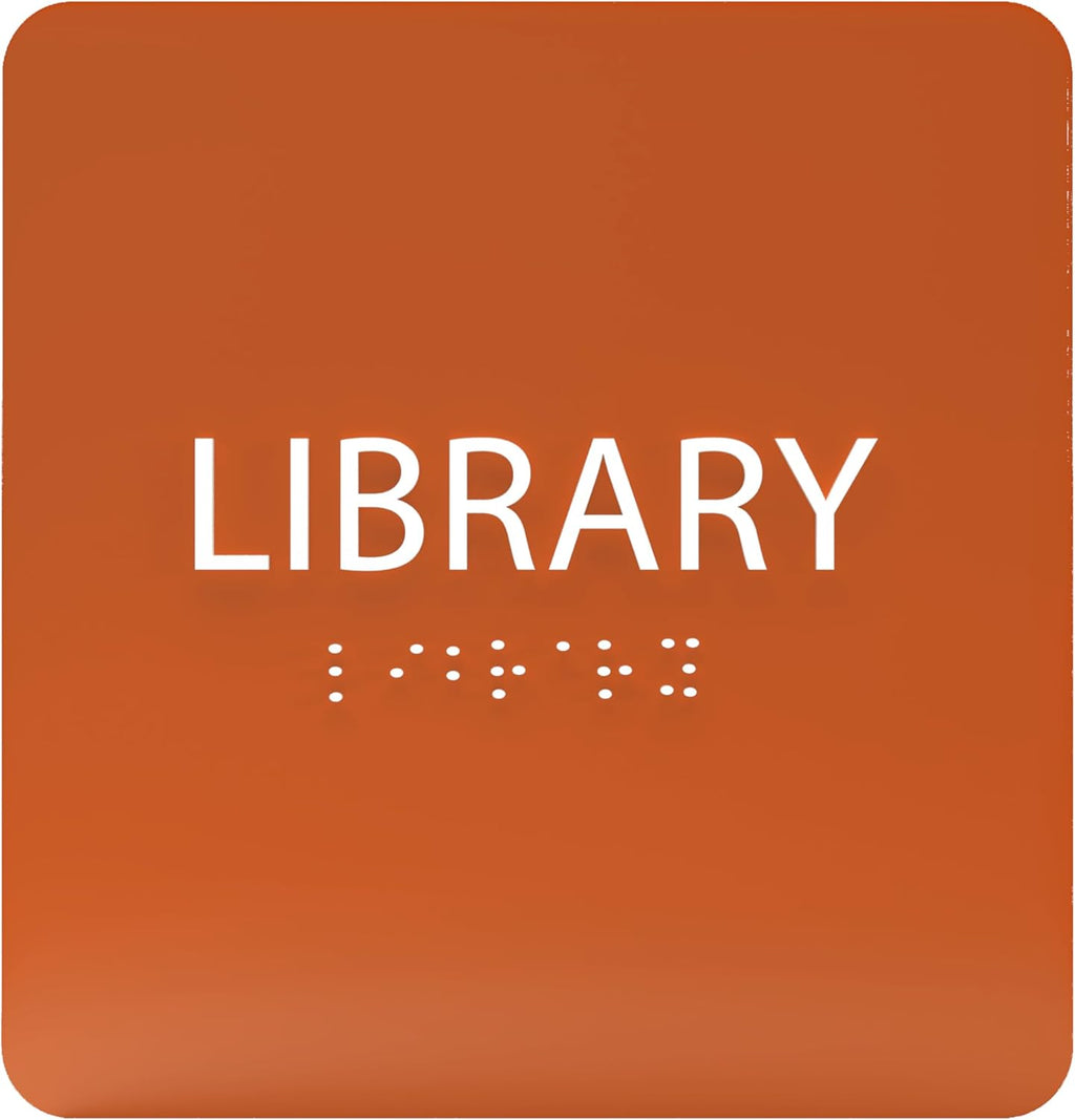 6" X6" Library Sign - ADA Compliant Tactile Graphics Grade 2 Braille Text Acrylic Wall Sign - Quiet zone, Information Convey, Group Study Room Door Signs for Office, School, Home