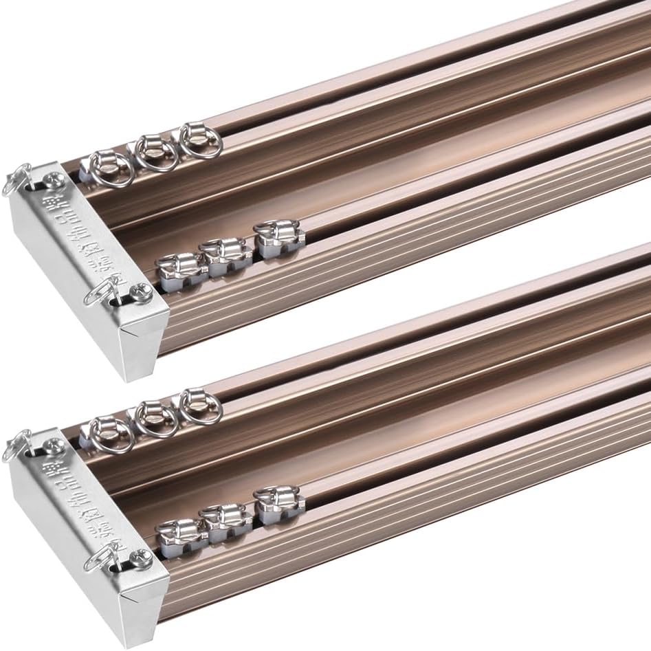 ZSHINE Heavy-Duty Curtain Conjoined Double Track rails Ceiling Mounting for Living Room Bedroom Room Divider (Champagne 13.1ft 2sets)