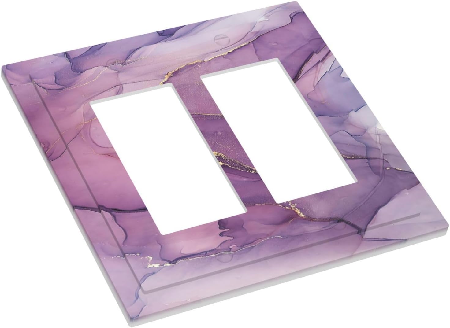 Decorative Outlet Covers Purple Marbling Golden Line 2 Gang Double GFCI Rocker Electrical Wall Panels Light Switch Cover Plate for living Room Bathroom Decor