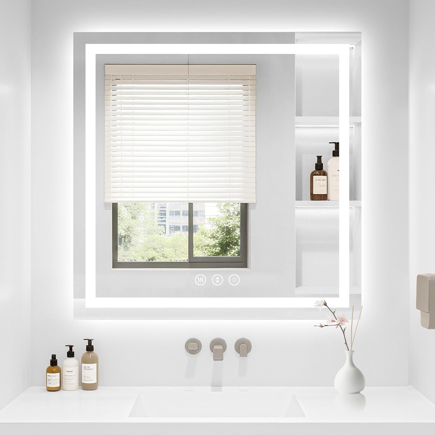 36X36 LED Bathroom Mirror with Lights, Anti-Fog, Backlit + Front Lit (CRI>90), Lighted Bathroom Vanity Mirror for Wall, Memory Function, Dimmable, Tempered Glass, Shatter-Proof