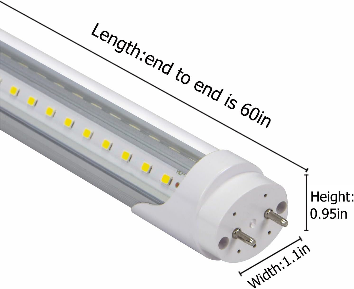 5 Foot T8 LED Tube Light,45W 4500lm,G13 Bi-Pin Base,60 inches End to End,V Shape,Daylight White 5000K,T12 Fluorescent Replacement,Dual-End Power,Ballast Bypass,Shop Lighting,Pack of 10