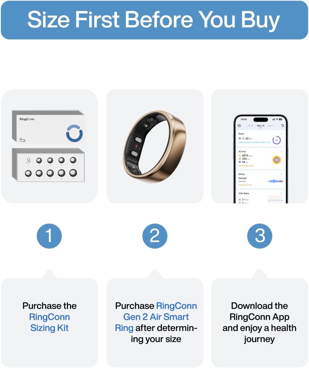 RingConn Gen 2 Air, Ultra-Thin AI Smart Ring, 10-Day Battery Life, Fitness/Sleep/Stress/HR Tracker for Women&Men, No App Fee for Standard Features, iOS & Android Compatible (Size 11, Dune Gold)