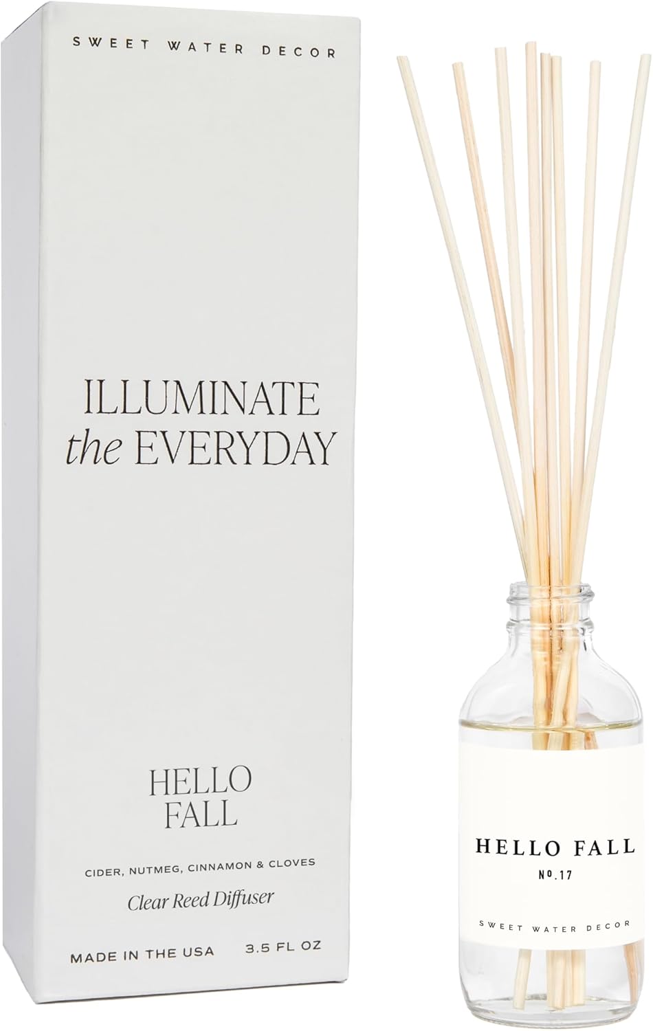 Sweet Water Decor Hello Fall Reed Diffuser Set - Hot Cider, Cinnamon, Cloves, Apple, and Nutmeg Scented Diffuser - Scent Diffusers for Home, Long Lasting Fragrance, Made in The USA