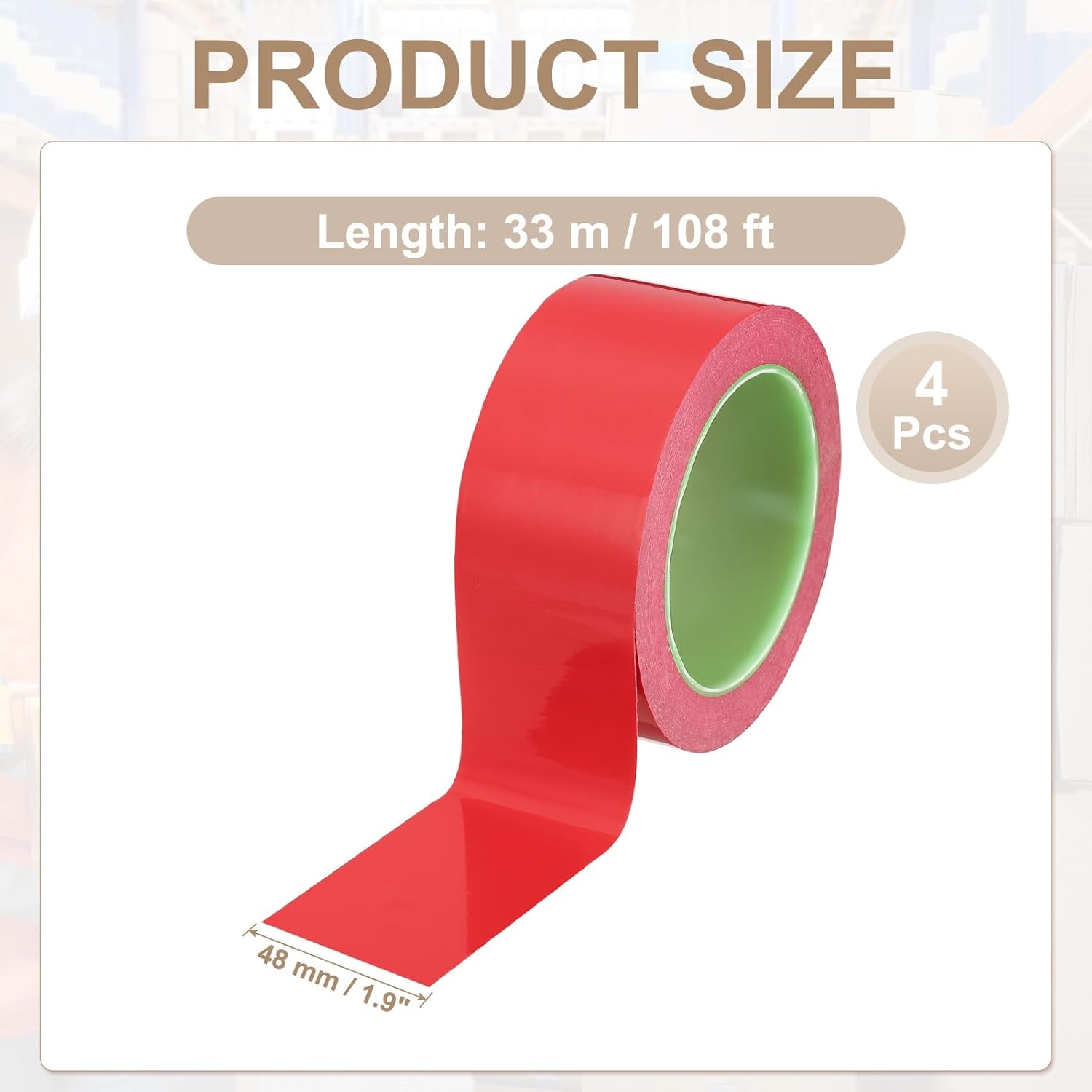 PATIKIL Floor Marking Tape 2 Inch x 110 Ft, 4 Pcs Self-Adhesive Warning Safety Tape Caution Stripe for Walls Floors Pipes Equipment Outdoor, Red