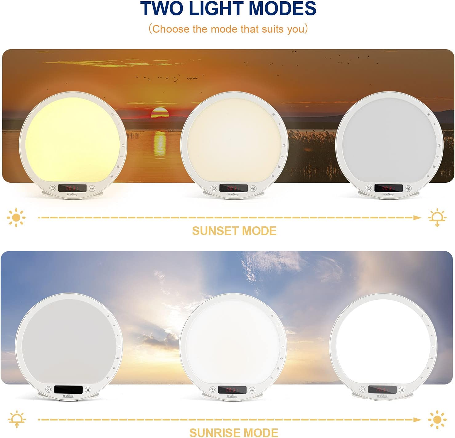 Light Therapy Lamp Sunrise Alarm Clock Wake up lamp 10000 lux UV-Free Sun lamp Bioclock Adjustment APP Control Portable No Built-in Lithium Battery