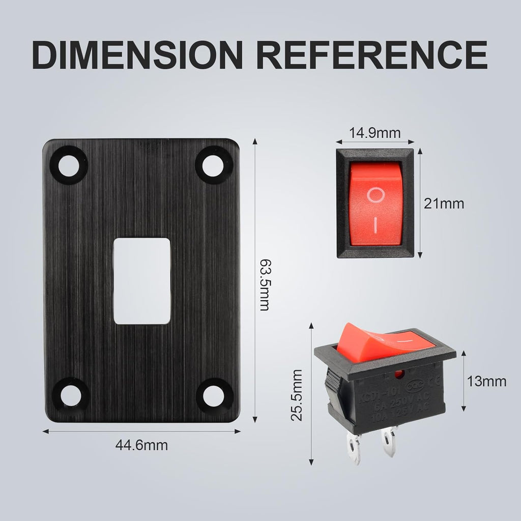 1Pcs Red KCD1 Boat Rocker Switch 2-Position 2-Pin SPST Panel Switch 6A 250VAC 10A 125VAC, with 4pcs FDFD2-187 Blue Terminals, CE