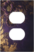Decorative Outlet Covers Vintage Purple Peony Gold Leaf Flowers Floral 1 Gang Duplex Light Switch Cover Plate Wall Plates Electrical Switchplate Face Plate for Bedroom Decor