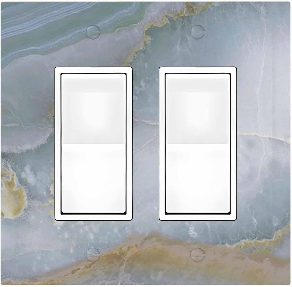 Decorative Outlet Covers Colored Art Marble Golden Line 2 Gang Double Gfci Rocker Electrical Wall Panels Light Switch Cover Plate For Bathroom Kitchen Decor