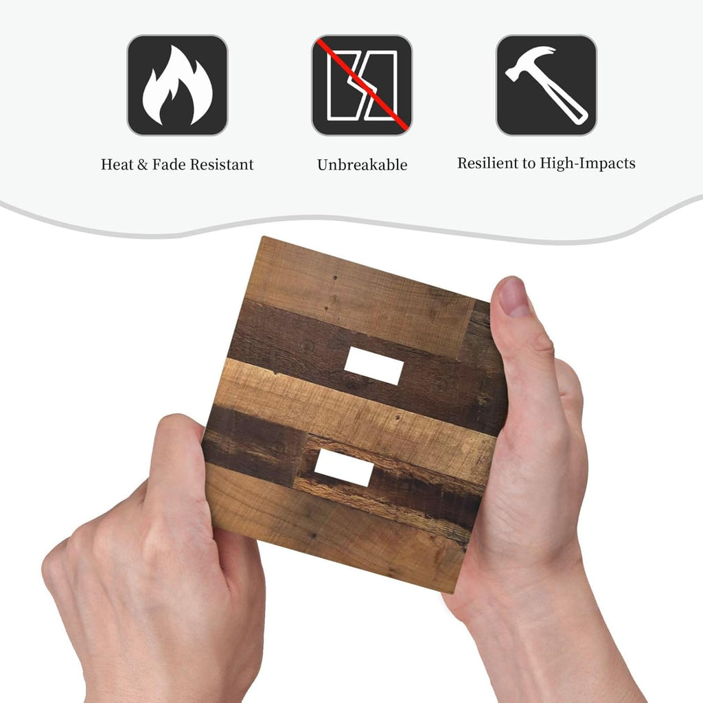 Rustic Brown Wood Vintage Wood Board Decorative Switch Plates 2 Gang Double Toggle Outlet Light Switch Cover Wall Plate Electrical Faceplate For Farmhouse Cabin Decor