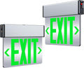 Green Led Edge Lit Exit Sign UL Listed, Brushed Aluminum Housing Double-Sides Mirrored Acrylic Emergency Exit Signs with Battery Backup, AC 120-347V Hardwired Exit Lights, Top/Side/Wall Mount (2 Pack)