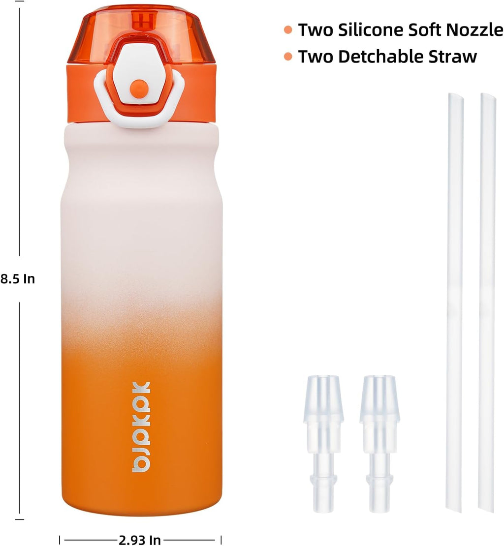 BJPKPK Stainless Steel Insulated Water Bottle with Straw Lid 18oz Reusable Metal Thermal Flask Bottles Keep Cold and Hot,Coral