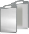 VOCOSTE Double-Sided Stainless Steel Cutting Board, Hygienic Kitchen Board for Meat, Fruits & Vegetables, Dishwasher Safe, Families with Children and Elderly, Gray