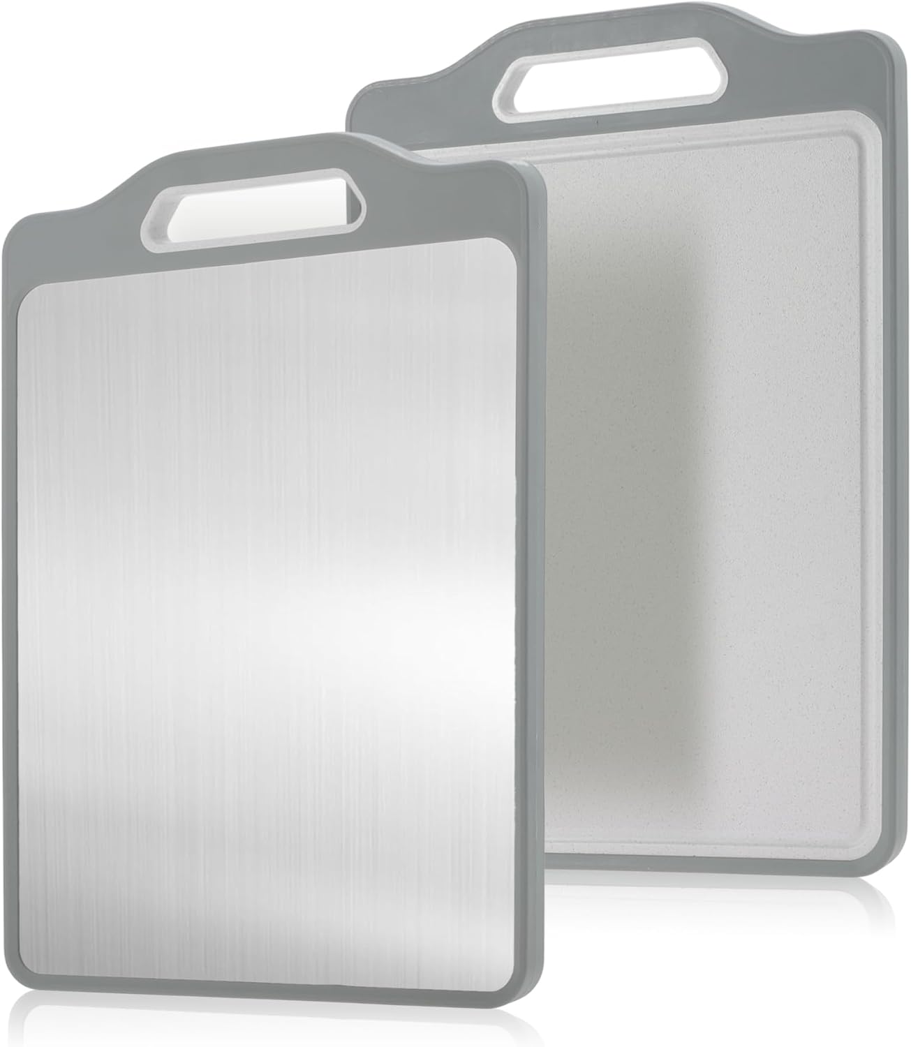 VOCOSTE Double-Sided Stainless Steel Cutting Board, Hygienic Kitchen Board for Meat, Fruits & Vegetables, Dishwasher Safe, Families with Children and Elderly, Gray