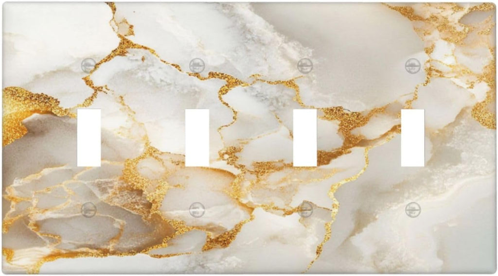Gold Marble Crack Simple Abstract Print Light Switch Covers Quad Toggle Electrical Faceplate 4 Gang Wall Plate Decorative Switch Plates for Bathroom Kitchen Home Decor