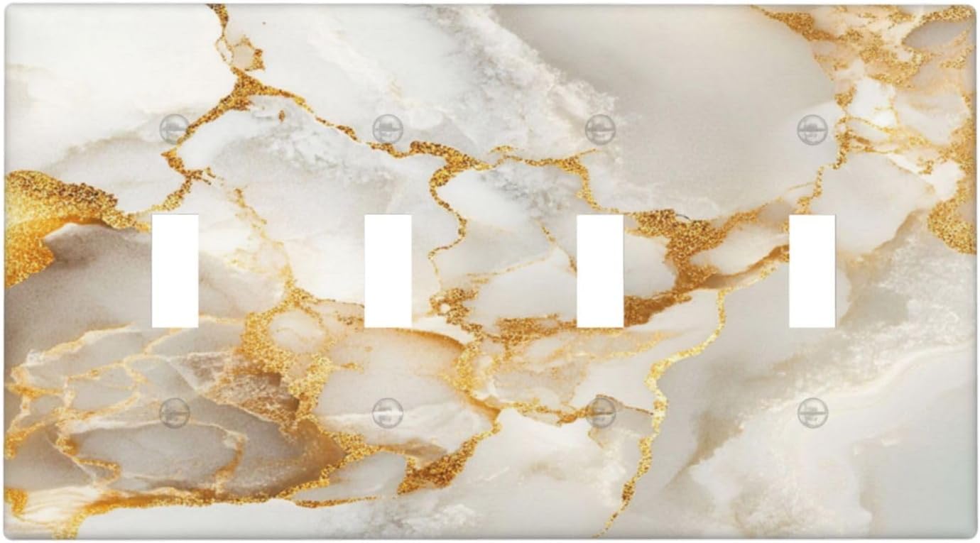 Gold Marble Crack Simple Abstract Print Light Switch Covers Quad Toggle Electrical Faceplate 4 Gang Wall Plate Decorative Switch Plates for Bathroom Kitchen Home Decor