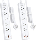 Power Strip Surge Protector, 2 Pack, 6 Ft Ultra Thin Flat Extension Cord, Surge Protector with 5 Outlets & 3 USB Ports (2 USB C), 1700 Joules, 3-Prong, Wall Mount for Home Office Dorm, White