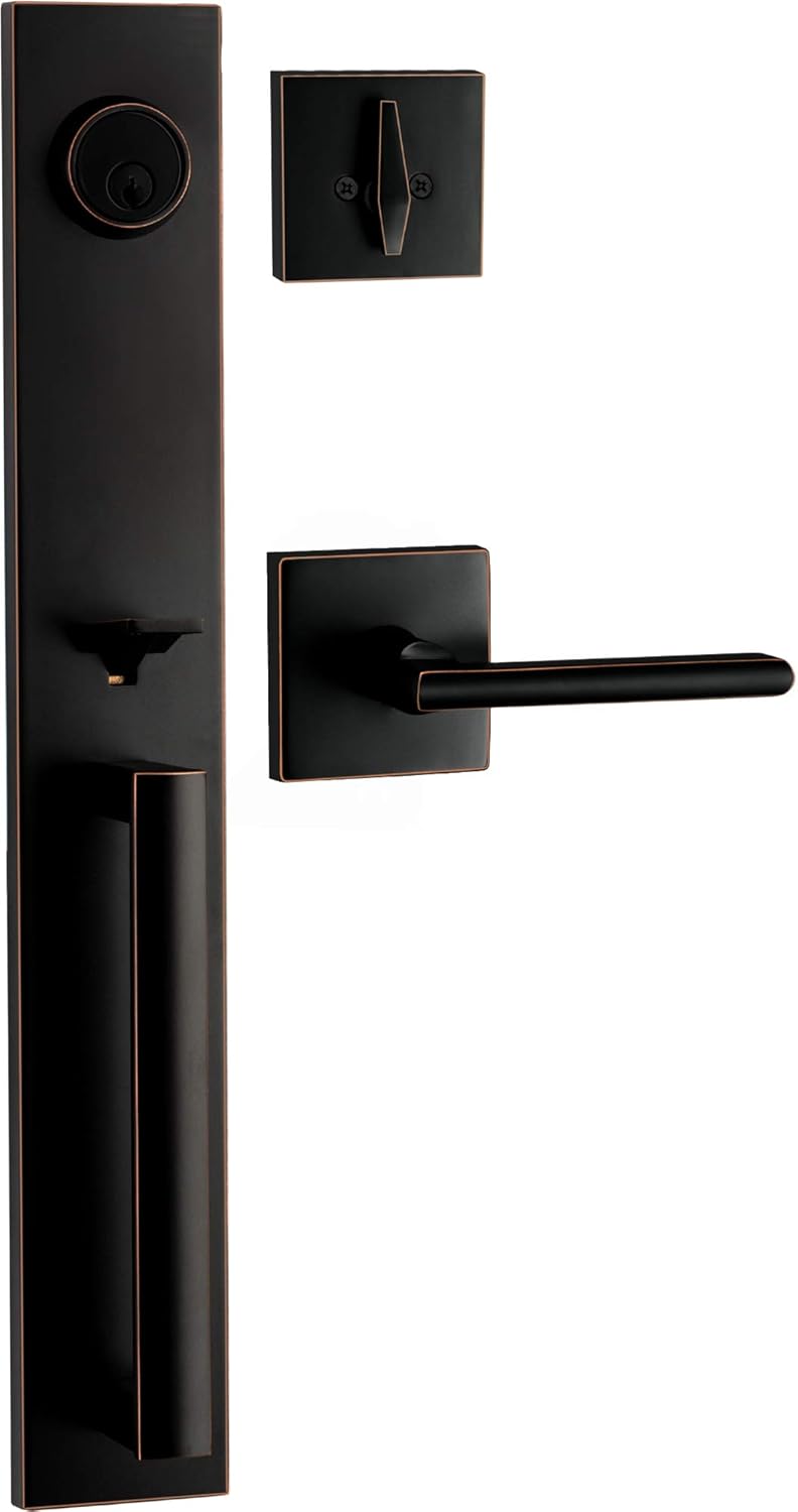 Berlin Modisch Full Escutcheon HandleSet Front Door Entry Handle and Deadbolt Lock Set Slim Square Single Cylinder Deadbolt and Lever Heavy Duty – Oil Rubbed Bronze Finish