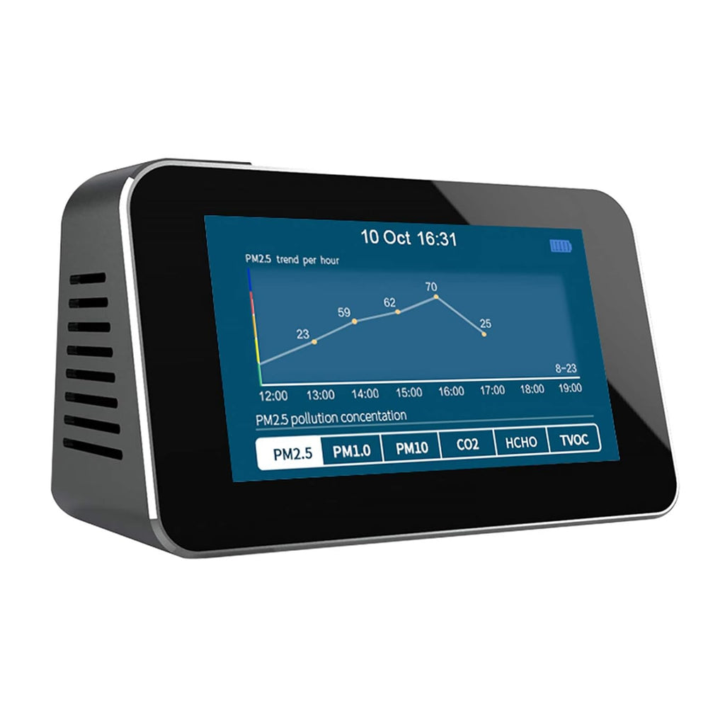 9 in 1 Air Quality Detector Smart Air Quality Monitor AQI, PM2.5, PM1.0, PM10, Formaldehyde (HCHO), TVOC, Temperature, Humidity, Time/Date/Alarm Multifunction