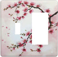 Branch with Pink Flowers Light Switch Covers 2 Gang Single Toggle Rocker Combination Wall Plate Cover Electrical Faceplate Decorative Switchplate for Farmhouse Living Decor