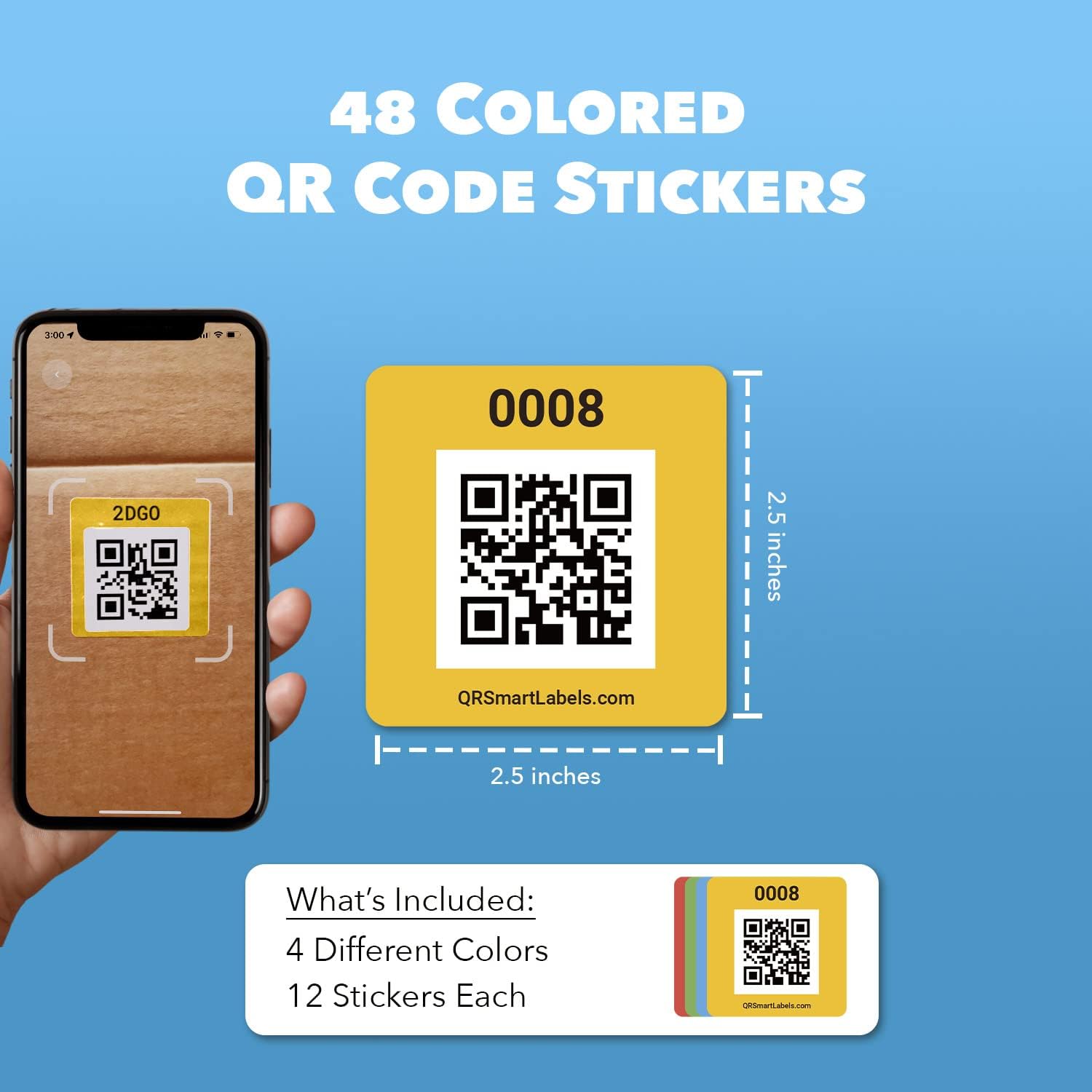 Smart Labels QR Code Stickers Pack of 48 (Original) Made in USA - QR Code Labels for Storage & Inventory Tracking, Storage Unit Organization, App Stickers for Inventory Organization & Moving Supplies