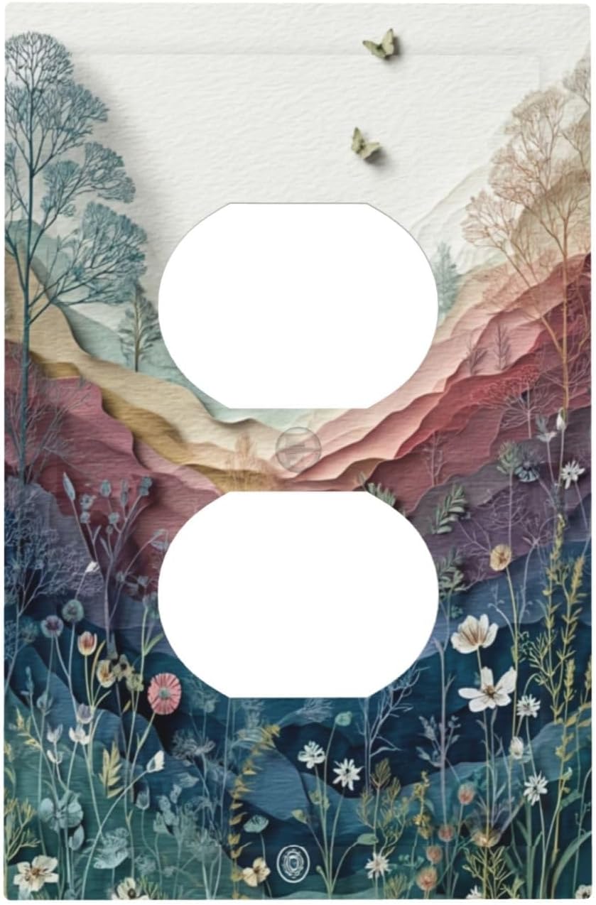 Wildflowers Rustic Flowers Floral Plants Duplex Outlet Wall Plate Cover Vintage Mountain Decorative Light Switch Covers Electrical Faceplate Switch Plates for Bathroom Kitchen Home
