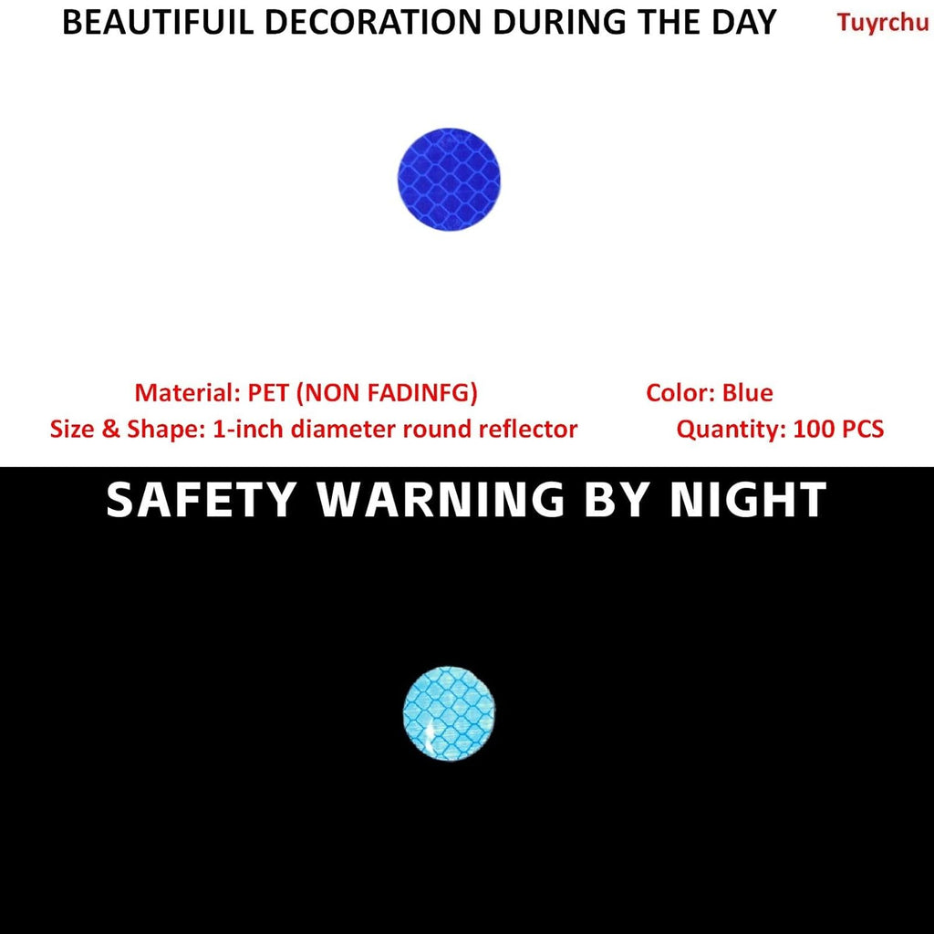 Non Fading Blue Reflective Stickers 1-inch Diameter Round Reflector, Outdoor Waterproof High Visibility Warning Adhesive Tape (100 Pcs)