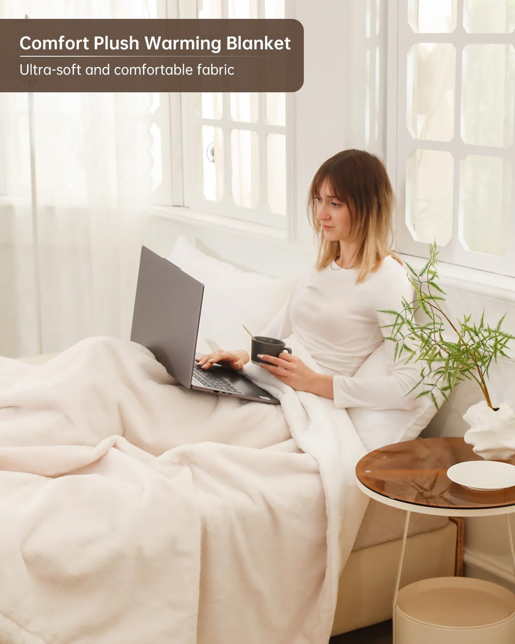 Electric Heated Blanket Throw Size, Washable Blanket Warmer for Home for Adults, Fast Heating Super Cozy Soft Fabric, 50" x 60", 9 Heat Levels, 1-9H Auto-Off, ETL Certified, Pink White