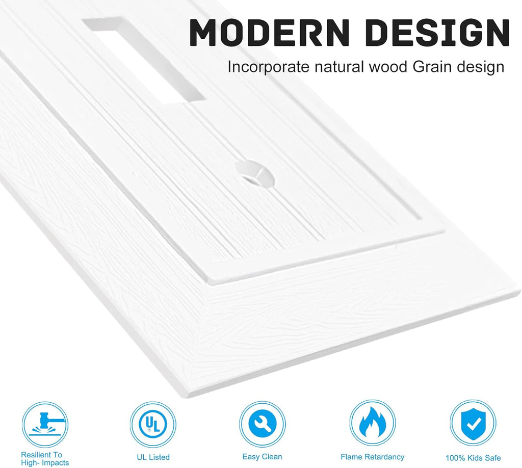 Modern Decorative Wall Plate Retro Wood Grain design Switch Cover Outlet Cover for Light Switch, Smart Switch, Dimmer, GFCI, USB Outlet (10 Pack, Single Toggle)