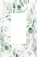 Boho Green Eucalyptus Leaf Floral Plants Flowers Decorative Outlet Covers 1 Gang Single Rocker Light Switch Cover Plate Wall Plates GFCI Faceplate for Bed Room Living Room Decor