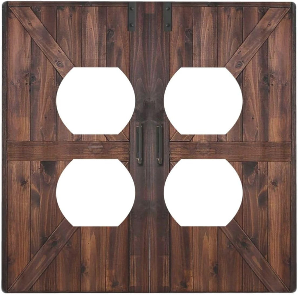 Decorative Outlet Covers Vintage Brown Farmhouse Barn Door 2 Gang Light Switch Cover Plate Double Duplex Wall Plates for Electrical Outlets Switch Plate Covers for Bedroom Home Decor